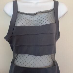 lGorgeous Gray Mesh Dress Sheer Lace Sexy Back Cutout M